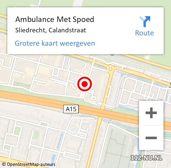 Locatie op kaart van de 112 melding: Ambulance Met Spoed Naar Sliedrecht, Calandstraat op 9 juni 2021 11:31