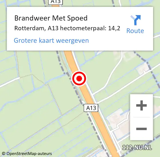 Locatie op kaart van de 112 melding: Brandweer Met Spoed Naar Rotterdam, A13 hectometerpaal: 14,2 op 9 juni 2021 11:56