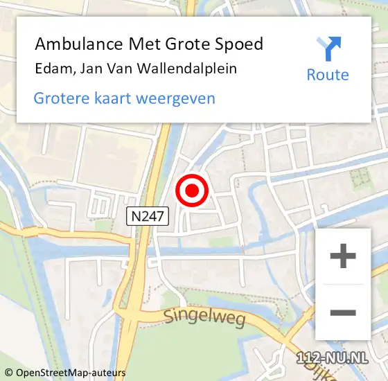 Locatie op kaart van de 112 melding: Ambulance Met Grote Spoed Naar Edam, Jan van Wallendalplein op 9 juni 2021 12:17