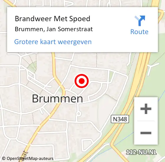 Locatie op kaart van de 112 melding: Brandweer Met Spoed Naar Brummen, Jan Somerstraat op 9 juni 2021 12:25