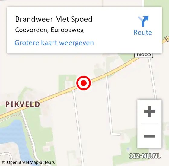 Locatie op kaart van de 112 melding: Brandweer Met Spoed Naar Coevorden, Europaweg op 9 juni 2021 12:47