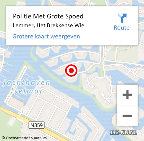 Locatie op kaart van de 112 melding: Politie Met Grote Spoed Naar Lemmer, Het Brekkense Wiel op 9 juni 2021 12:52