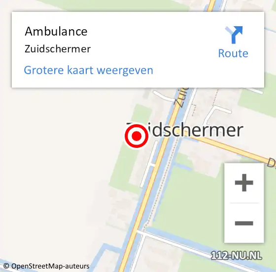 Locatie op kaart van de 112 melding: Ambulance Zuidschermer op 9 juni 2021 13:15