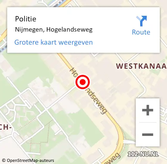 Locatie op kaart van de 112 melding: Politie Nijmegen, Hogelandseweg op 9 juni 2021 13:51