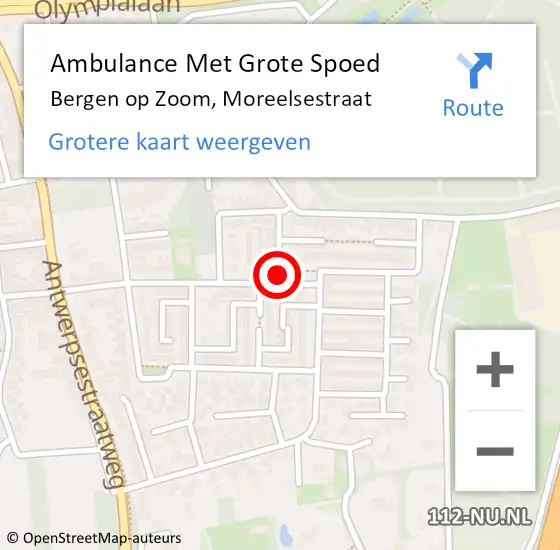 Locatie op kaart van de 112 melding: Ambulance Met Grote Spoed Naar Bergen op Zoom, Moreelsestraat op 12 juni 2014 19:17