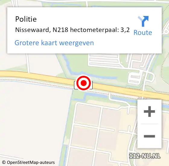 Locatie op kaart van de 112 melding: Politie Bernisse, N218 hectometerpaal: 3,2 op 9 juni 2021 14:13