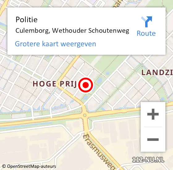 Locatie op kaart van de 112 melding: Politie Culemborg, Wethouder Schoutenweg op 9 juni 2021 14:23