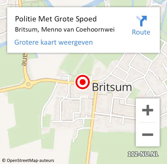 Locatie op kaart van de 112 melding: Politie Met Grote Spoed Naar Britsum, Menno van Coehoornwei op 9 juni 2021 14:24