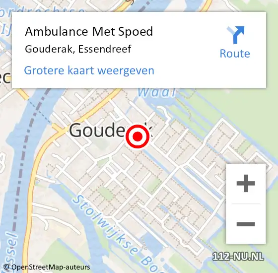 Locatie op kaart van de 112 melding: Ambulance Met Spoed Naar Gouderak, Essendreef op 9 juni 2021 14:44