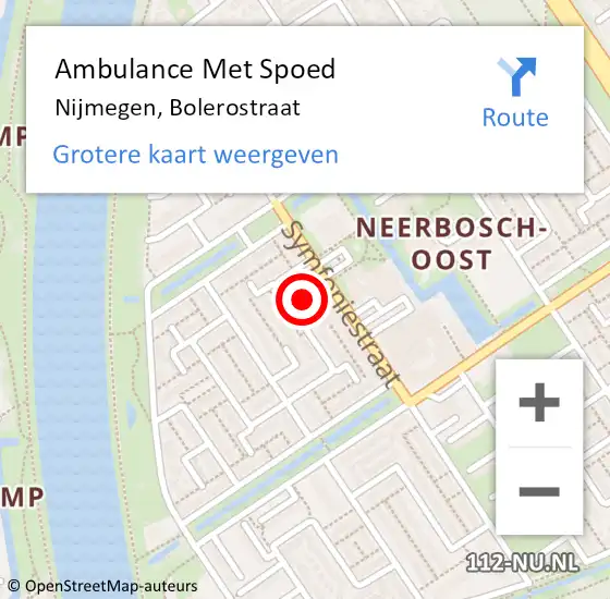 Locatie op kaart van de 112 melding: Ambulance Met Spoed Naar Nijmegen, Bolerostraat op 9 juni 2021 14:58