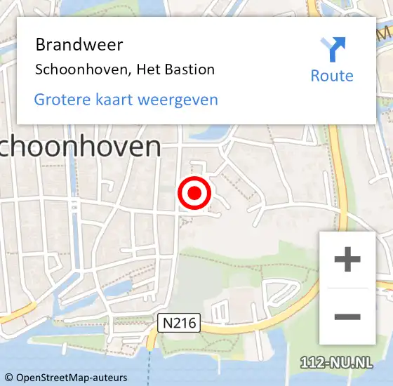 Locatie op kaart van de 112 melding: Brandweer Schoonhoven, Het Bastion op 9 juni 2021 15:46