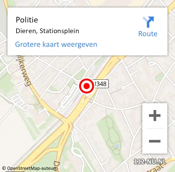 Locatie op kaart van de 112 melding: Politie Dieren, Stationsplein op 9 juni 2021 15:47