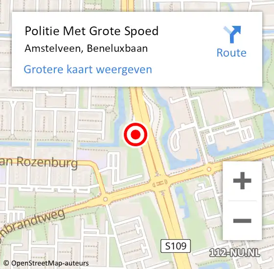 Locatie op kaart van de 112 melding: Politie Met Grote Spoed Naar Amstelveen, Beneluxbaan op 9 juni 2021 15:53