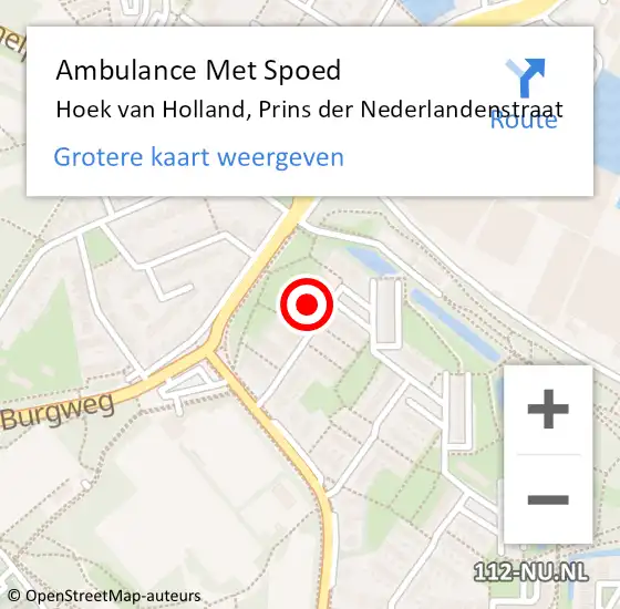 Locatie op kaart van de 112 melding: Ambulance Met Spoed Naar Hoek van Holland, Prins der Nederlandenstraat op 9 juni 2021 16:04