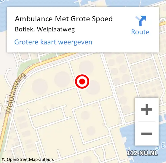 Locatie op kaart van de 112 melding: Ambulance Met Grote Spoed Naar Botlek, Welplaatweg op 9 juni 2021 16:06