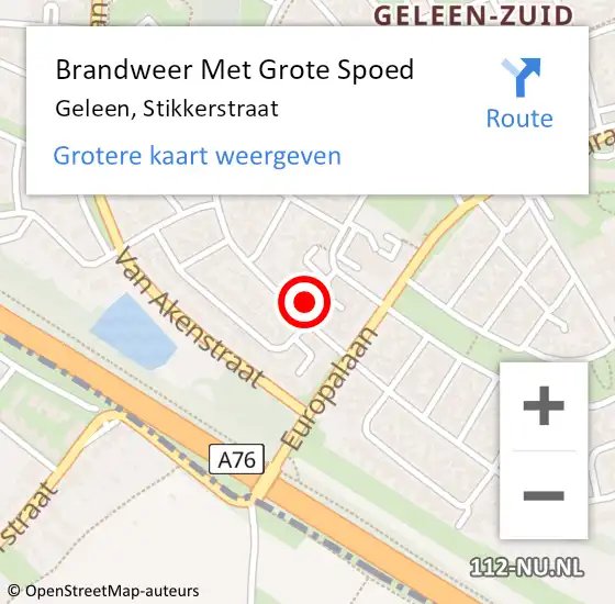 Locatie op kaart van de 112 melding: Brandweer Met Grote Spoed Naar Geleen, Stikkerstraat op 9 juni 2021 16:09