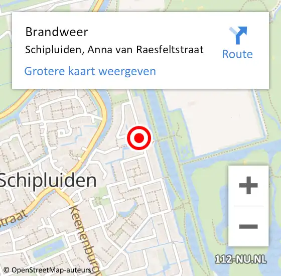 Locatie op kaart van de 112 melding: Brandweer Schipluiden, Anna van Raesfeltstraat op 9 juni 2021 16:27