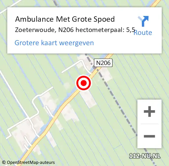 Locatie op kaart van de 112 melding: Ambulance Met Grote Spoed Naar Zoeterwoude, N206 hectometerpaal: 5,5 op 9 juni 2021 17:16