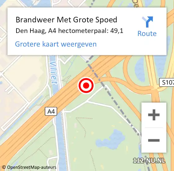 Locatie op kaart van de 112 melding: Brandweer Met Grote Spoed Naar Den Haag, A4 hectometerpaal: 49,1 op 9 juni 2021 17:17