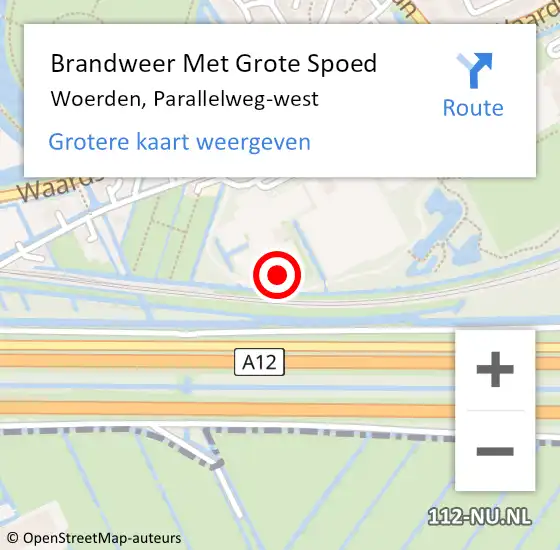 Locatie op kaart van de 112 melding: Brandweer Met Grote Spoed Naar Woerden, Parallelweg-west op 9 juni 2021 17:54