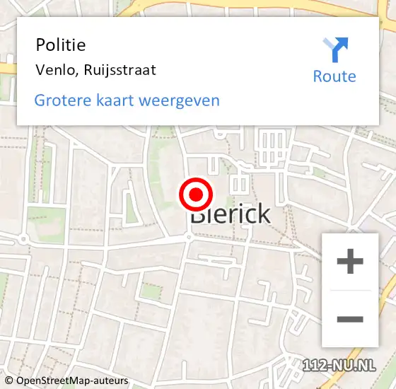 Locatie op kaart van de 112 melding: Politie Venlo, Ruijsstraat op 9 juni 2021 18:07