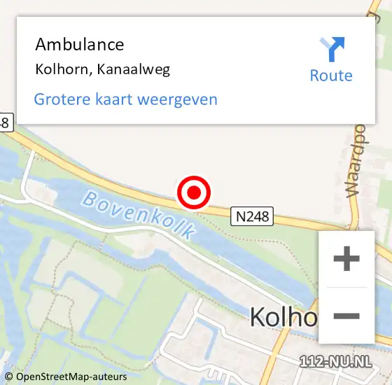 Locatie op kaart van de 112 melding: Ambulance Kolhorn, Kanaalweg op 9 juni 2021 18:29