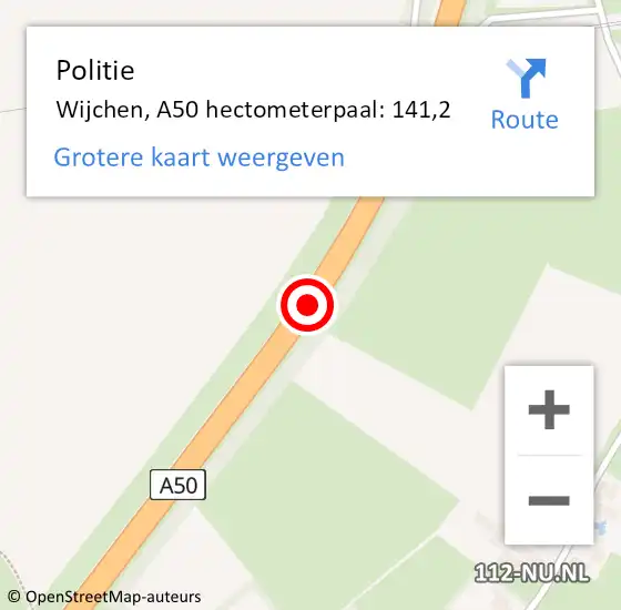 Locatie op kaart van de 112 melding: Politie Wijchen, A50 hectometerpaal: 141,2 op 9 juni 2021 18:53