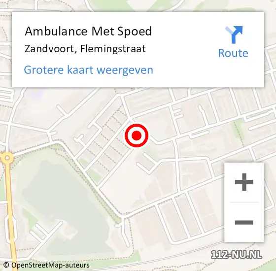 Locatie op kaart van de 112 melding: Ambulance Met Spoed Naar Zandvoort, Flemingstraat op 9 juni 2021 19:03