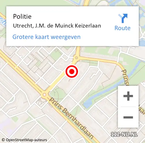 Locatie op kaart van de 112 melding: Politie Utrecht, J.M. de Muinck Keizerlaan op 9 juni 2021 19:19