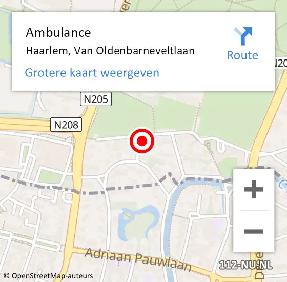 Locatie op kaart van de 112 melding: Ambulance Haarlem, Van Oldenbarneveltlaan op 9 juni 2021 19:41