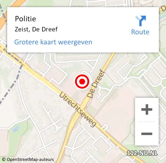 Locatie op kaart van de 112 melding: Politie Zeist, De Dreef op 9 juni 2021 20:14