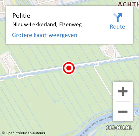 Locatie op kaart van de 112 melding: Politie Nieuw-Lekkerland, Elzenweg op 9 juni 2021 20:43