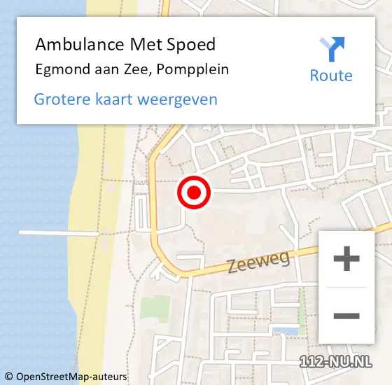 Locatie op kaart van de 112 melding: Ambulance Met Spoed Naar Egmond aan Zee, Pompplein op 9 juni 2021 20:51
