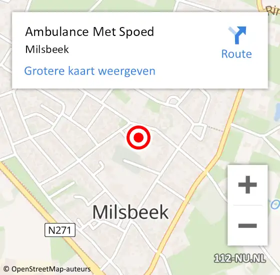 Locatie op kaart van de 112 melding: Ambulance Met Spoed Naar Milsbeek op 9 juni 2021 21:07