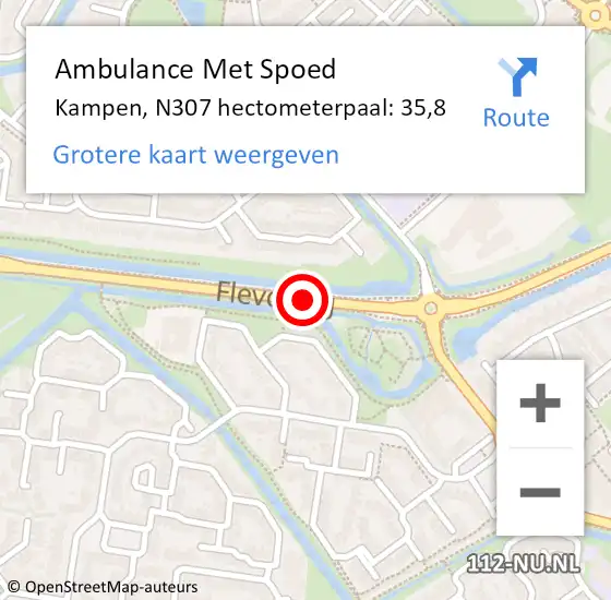 Locatie op kaart van de 112 melding: Ambulance Met Spoed Naar Kampen, N307 hectometerpaal: 35,8 op 9 juni 2021 21:22