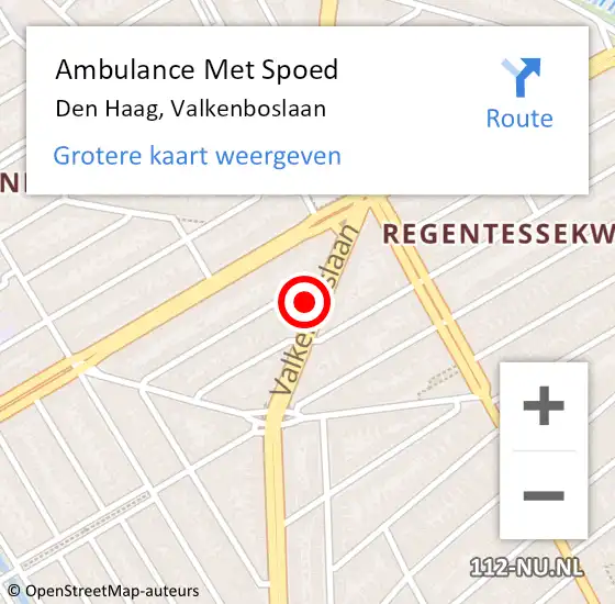 Locatie op kaart van de 112 melding: Ambulance Met Spoed Naar Den Haag, Valkenboslaan op 9 juni 2021 21:53