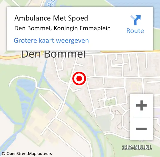 Locatie op kaart van de 112 melding: Ambulance Met Spoed Naar Den Bommel, Koningin Emmaplein op 9 juni 2021 21:58