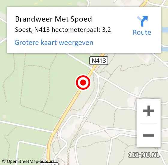 Locatie op kaart van de 112 melding: Brandweer Met Spoed Naar Soest, N413 hectometerpaal: 3,2 op 9 juni 2021 22:09