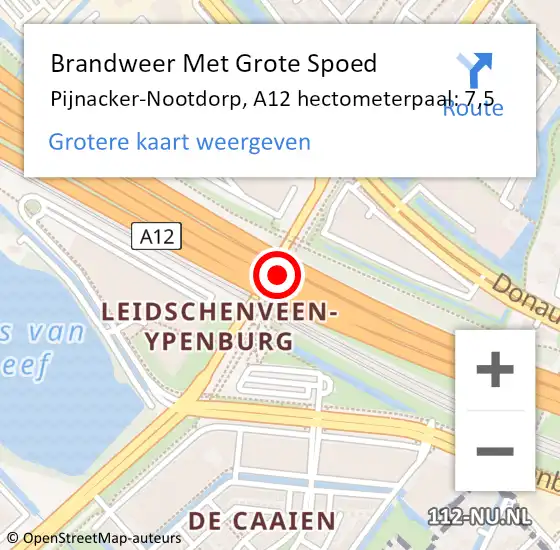 Locatie op kaart van de 112 melding: Brandweer Met Grote Spoed Naar Pijnacker-Nootdorp, A12 hectometerpaal: 7,5 op 9 juni 2021 22:15