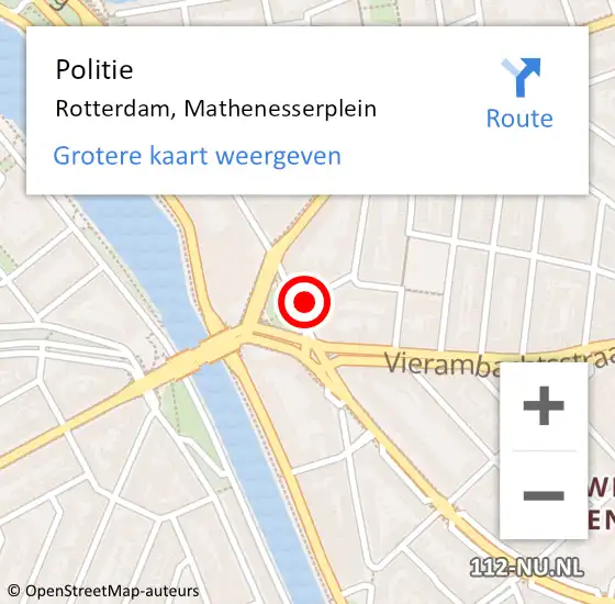 Locatie op kaart van de 112 melding: Politie Rotterdam, Mathenesserplein op 9 juni 2021 22:21