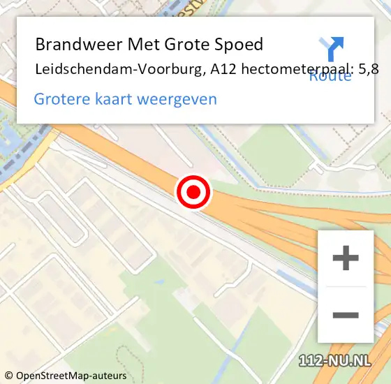 Locatie op kaart van de 112 melding: Brandweer Met Grote Spoed Naar Den Haag, A12 hectometerpaal: 5,8 op 9 juni 2021 22:39