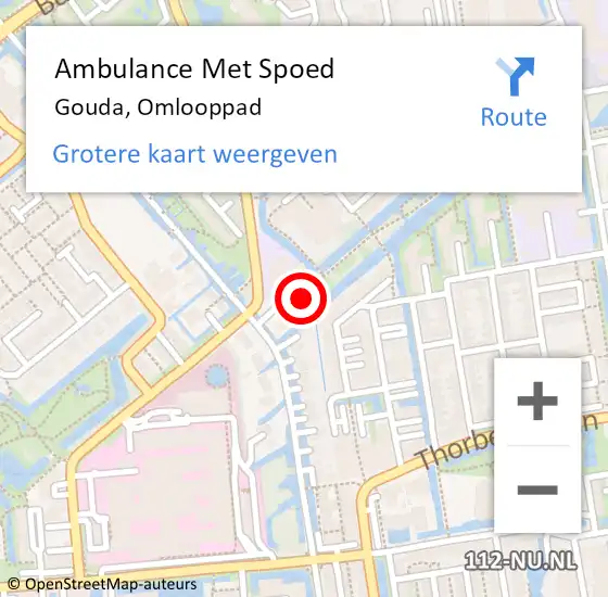 Locatie op kaart van de 112 melding: Ambulance Met Spoed Naar Gouda, Omlooppad op 9 juni 2021 22:40