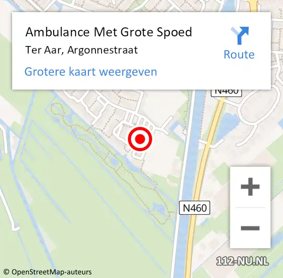 Locatie op kaart van de 112 melding: Ambulance Met Grote Spoed Naar Ter Aar, Argonnestraat op 9 juni 2021 23:22