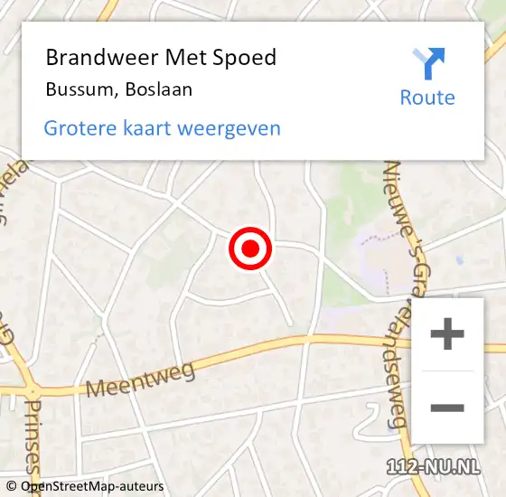 Locatie op kaart van de 112 melding: Brandweer Met Spoed Naar Bussum, Boslaan op 9 juni 2021 23:38