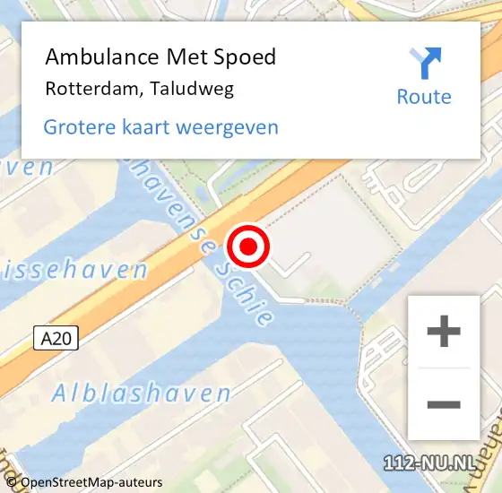 Locatie op kaart van de 112 melding: Ambulance Met Spoed Naar Rotterdam, Taludweg op 10 juni 2021 00:03