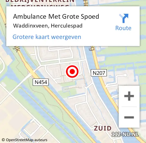 Locatie op kaart van de 112 melding: Ambulance Met Grote Spoed Naar Waddinxveen, Herculespad op 10 juni 2021 00:17