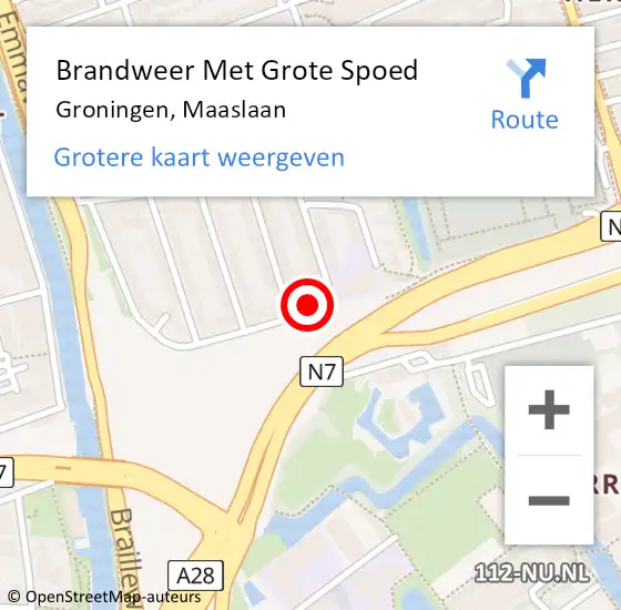 Locatie op kaart van de 112 melding: Brandweer Met Grote Spoed Naar Groningen, Maaslaan op 10 juni 2021 00:39