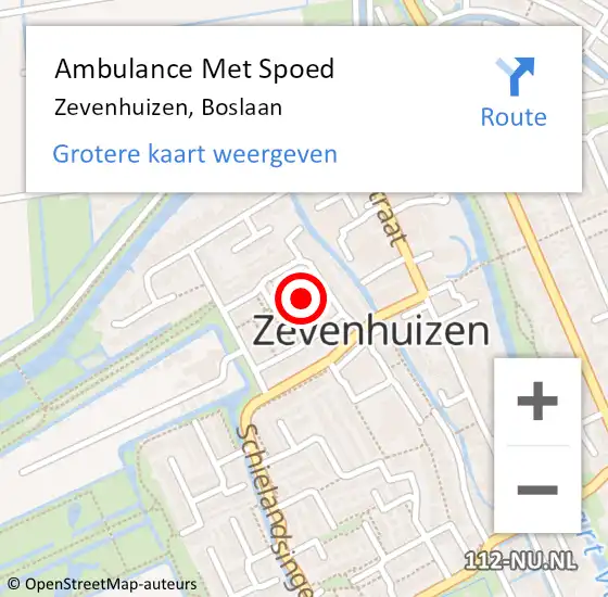 Locatie op kaart van de 112 melding: Ambulance Met Spoed Naar Zevenhuizen, Boslaan op 10 juni 2021 00:53