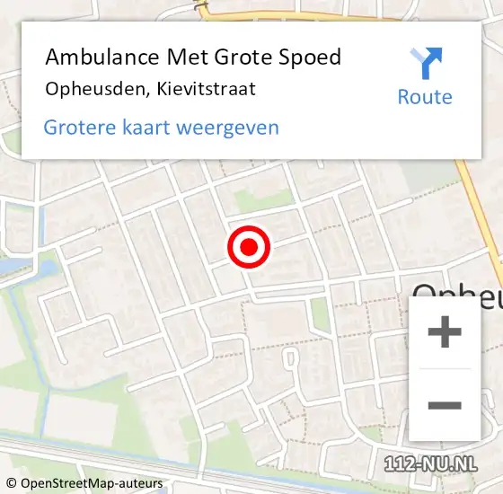 Locatie op kaart van de 112 melding: Ambulance Met Grote Spoed Naar Opheusden, Kievitstraat op 10 juni 2021 02:11