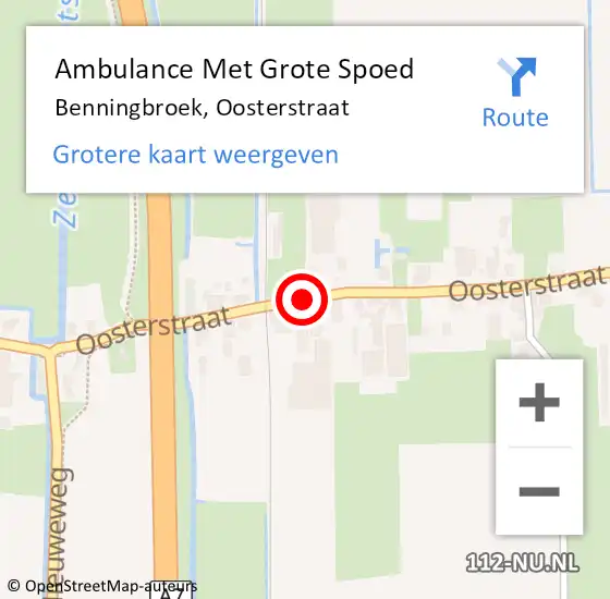 Locatie op kaart van de 112 melding: Ambulance Met Grote Spoed Naar Benningbroek, Oosterstraat op 10 juni 2021 03:26